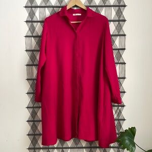 Maje shirt jacket a line dress pink red long sleeve button up collar no size